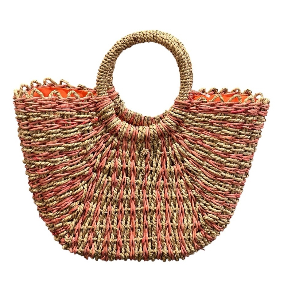GUVC Cappelli Straworld Woven Tote/Purse with Coral Accents